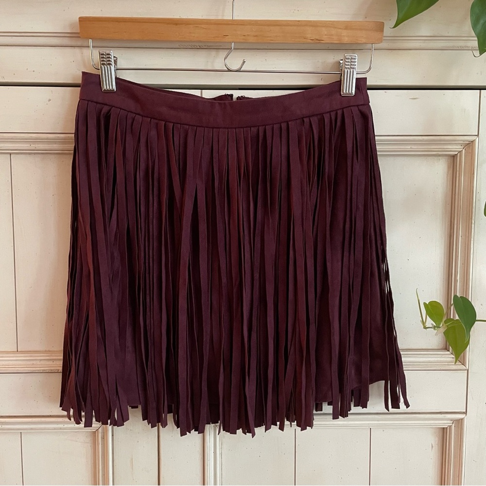 BB Dakota Burgundy Fringe Mini Skirt